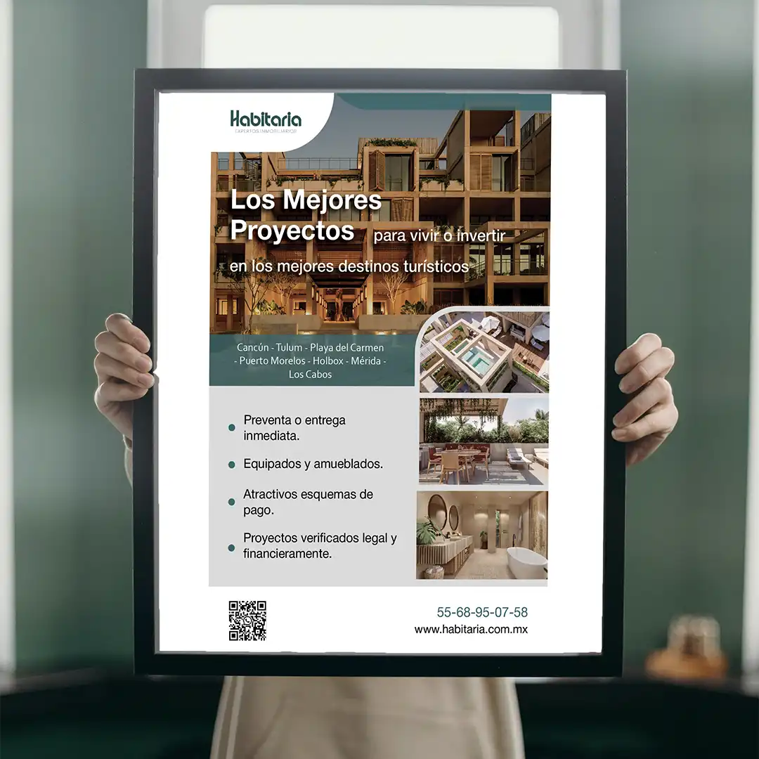 Flyer para marca de desarrollo inmobiliario llamada Habitaria